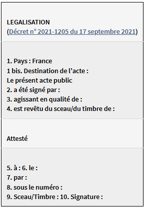 Cachet de la légalisation apposé sur acte public établi par une autorité française délivrée par le notariat